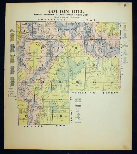 1914 Plat Map Cotton Hill Township Sangamon County Illinois USGS Soil Map Rare