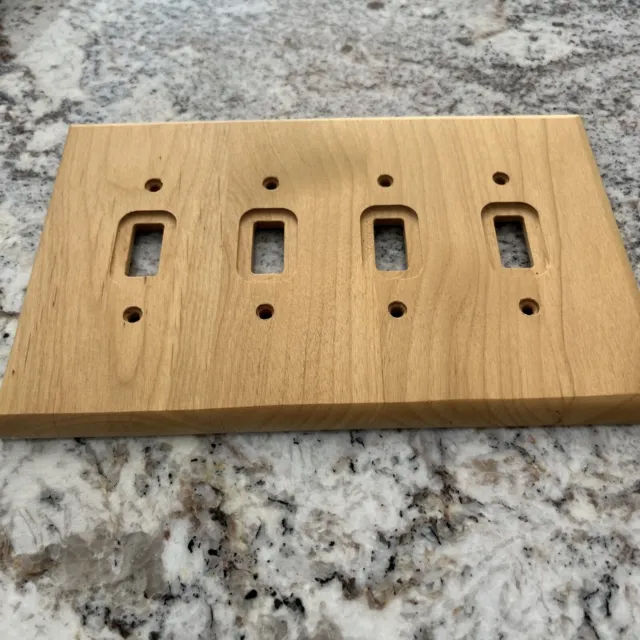 Unfinished Wooden Light Switch Wall Plate Four 4 Switch With Metal Backing
