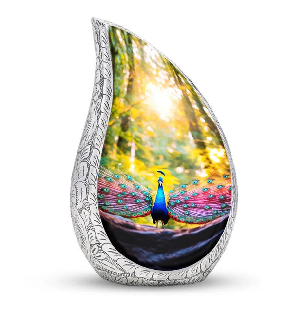 Peacock Showcasing Its Feathers In Garden Loss Memorial Urns Pack Of 1 (3 Inch)