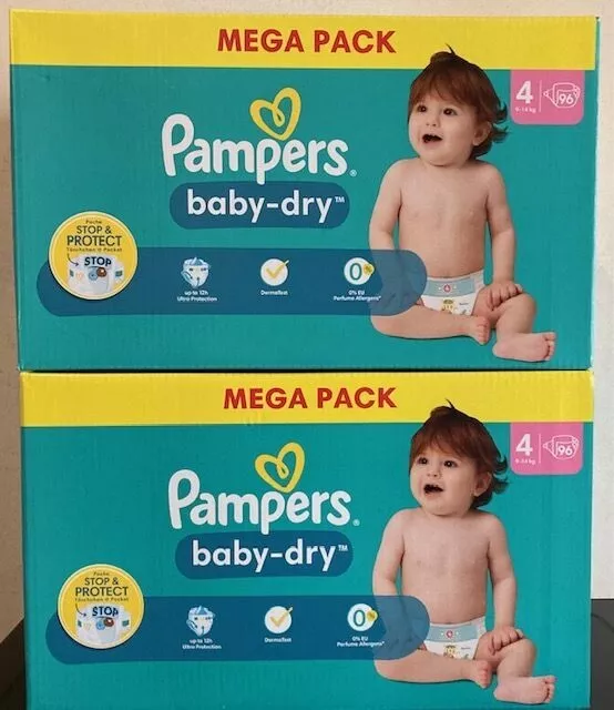 Couches Pampers Baby Dry  Taille 4 (9-14kg) 192 Couches