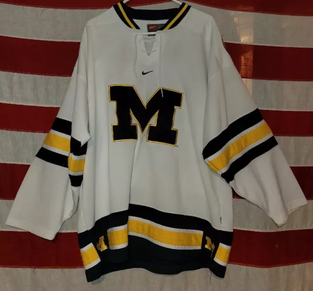 Vintage Michigan Wolverines Hockey Nike Center Swoosh Jersey adult Large L WHITE