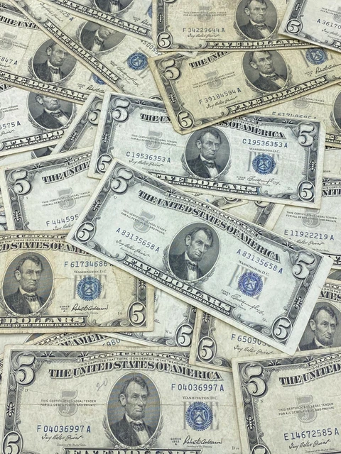 (1) 1953 $5 Dollar Blue Seal Silver Certificate Note FIVE Bill Lot Estate Sale