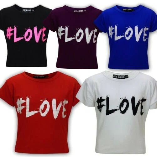 Bambine New Stagione " # Love " Stampato Top Corto T Shirt 7 8 9 10 11 12 13