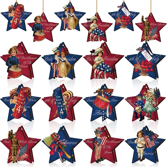 24 Pcs 4Th of July Ornaments for Tree Memorial Day Decorations Vintage Patriotic
