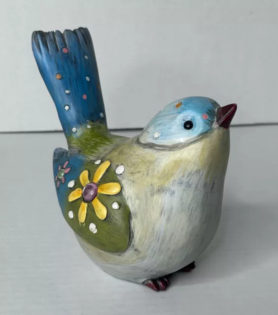 Lovely Blue Bird Figurine Round Resin Hollow Hand Painted Glass Stone Accents