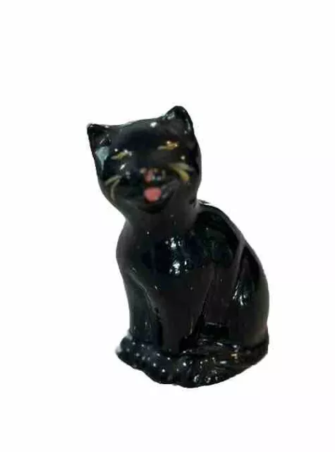 Vintage MCM Redware Black Kitty Cat Figurine ~ 3.75” Mint