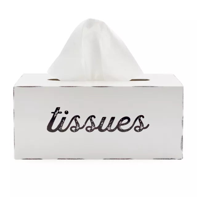 White Rectangular Tissue Box, Rustic-Style Distressed Enamel Cover Holder