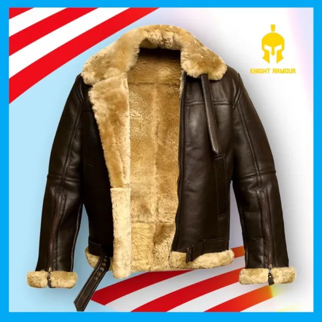 WW2 US RAF B3 B17 Sheep Leather Flight Aviator Pilot Lion’s Mane Style Jacket