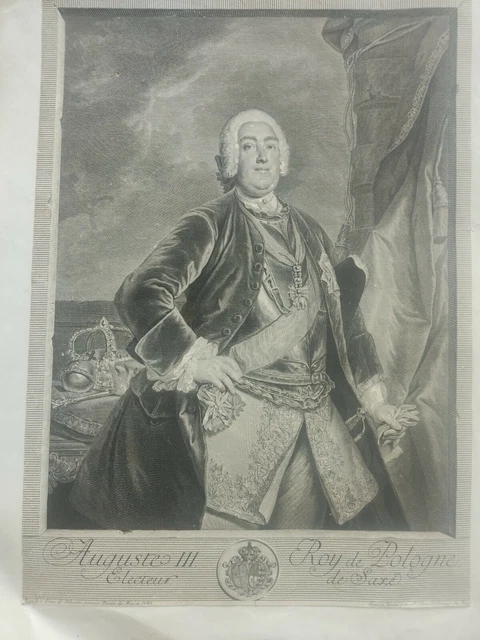 ANTICA STAMPA RITRATTO di Augusto III re di Polonia elettore Di