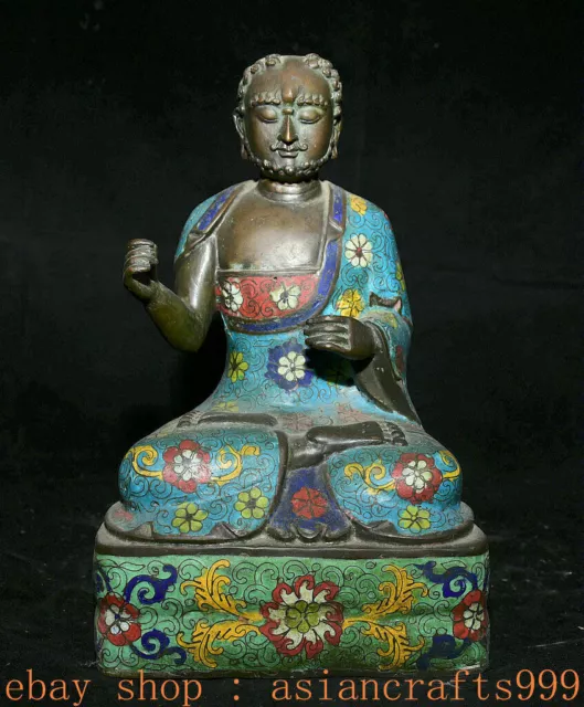 10.4" Tibet Buddhismus Cloisonne Emaille Bronze Lama Guru Meister Buddha Statue