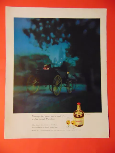 1963 DRAMBUIE After Dinner Cordial Couple Night Park Carriage Ride art print ad