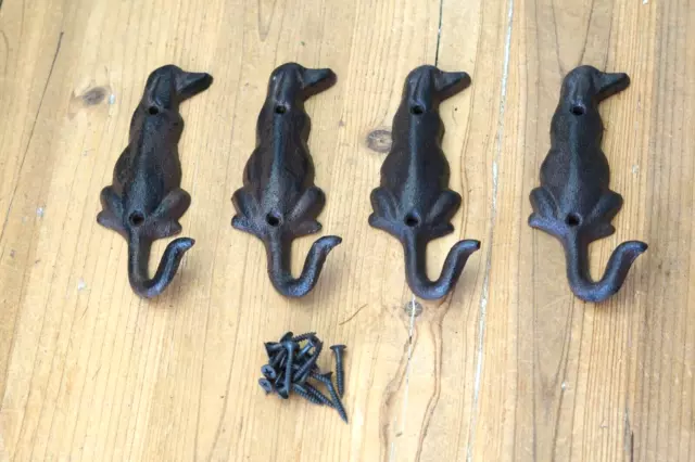 4 Dog Coat Hooks Rustic Chocolate Lab Labrador Entryway Hat Leash Barn 5 1/2"