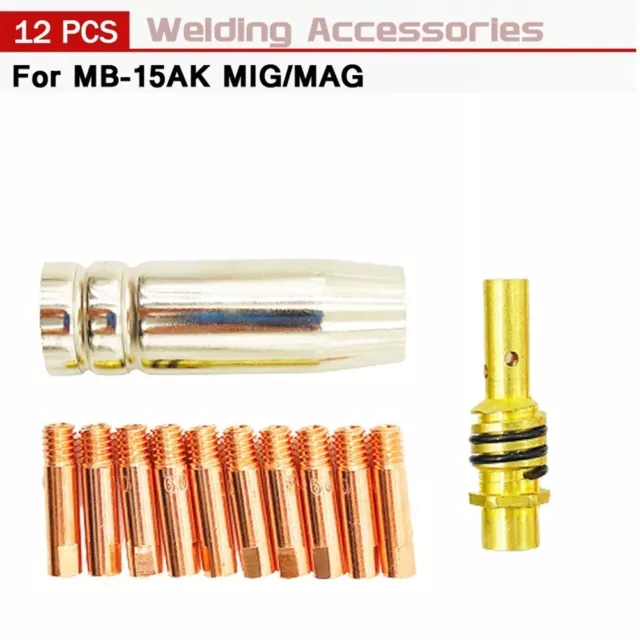 High Quality MB15AK MIGMAG M6 Weld Torch Contact Tips Holder Gas Nozzle 12Pcs