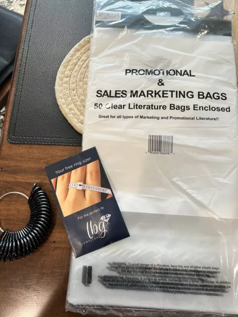 (50-Pk) Literature Sales Marketing Bags Clear 14" x 8" Plus Ring Sizers