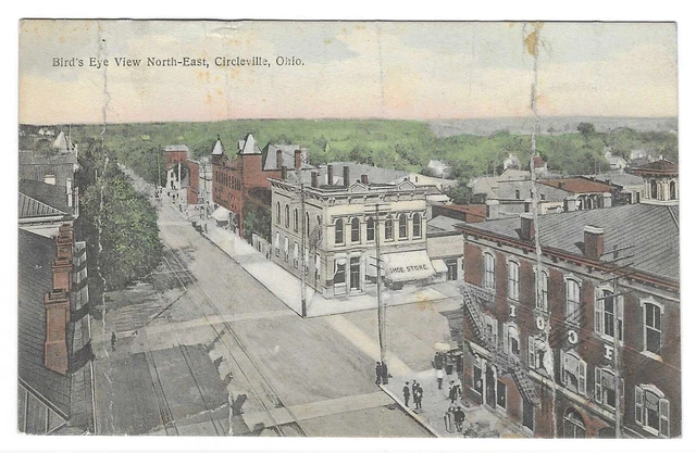 Vintage Ohio Linen Postcard Circleville Bird's Eye View North-East Aerial