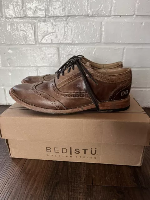Bed Stu Leather Wingtip Oxford - Lita- Tan Rustic Brown Derby Shoe Size 8