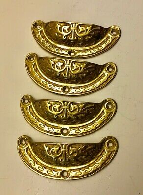 Set Four Brass Antique Victorian Drawer Pull Arts & Craft mission prairie style 3