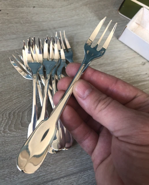 12 fourchettes à gateaux métal argenté modèle Grand Prix de Monaco orfèvre MM 1970 French silver-plated pastry cake forks 14cm - France
