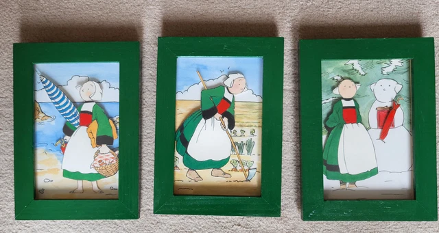 Petits Cadres Déco – Peinture à L'Huile Sur Cuivre – Bois Doré – Lot De 3