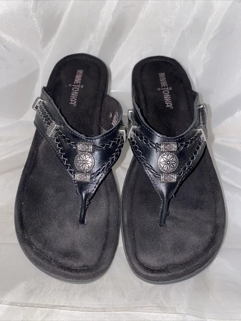 Minnetonka Women's Wedge Thong Sandals Size 8 Black *H