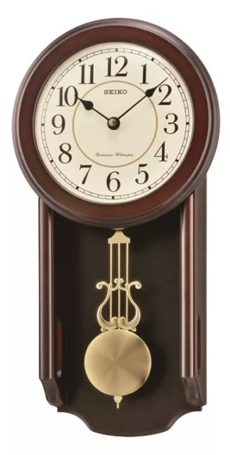 Seiko Dark Wooden Westminster Chime Pendulum Quartz Battery Wall Clock QXH063B