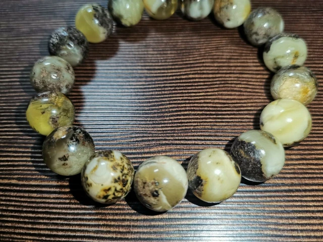 BRACELET AMBRE PERLES, Naturel Baltique Rond Femme Élastique 16gr