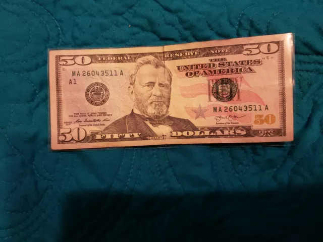 $ 50 Dollar Note With Fancy Serial Number Broken Ladder US Currency Circulated