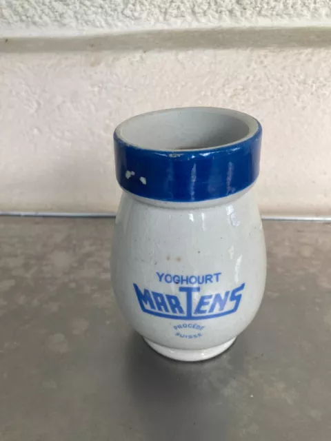 Ancien Pot Yaourt Yoghourt Martens Procede Suisse Bleu Porcelaine Publicitaire