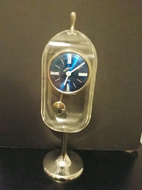 Rare VTG 1960/70  Schmid Carriage Pendulum Winding Atomic Space Age Clock Lucite