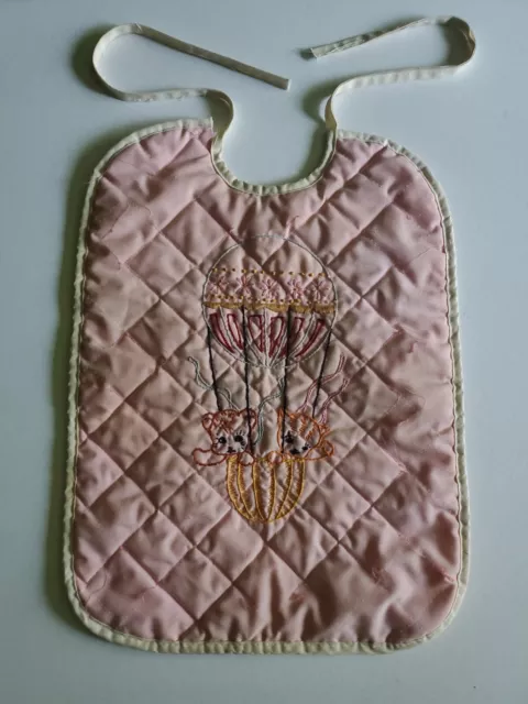 Vintage Embroidered Babies Bib Cute Handmade Bears Pink