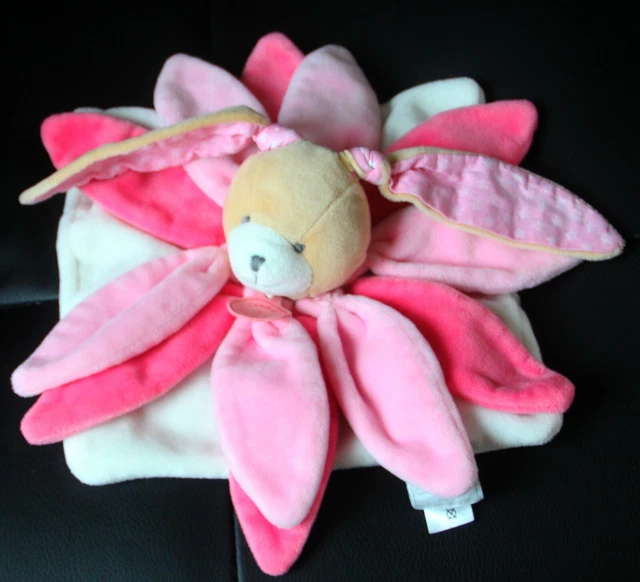 doudou plat  lapin  collector  blanc rose étoile  doudou et compagnie