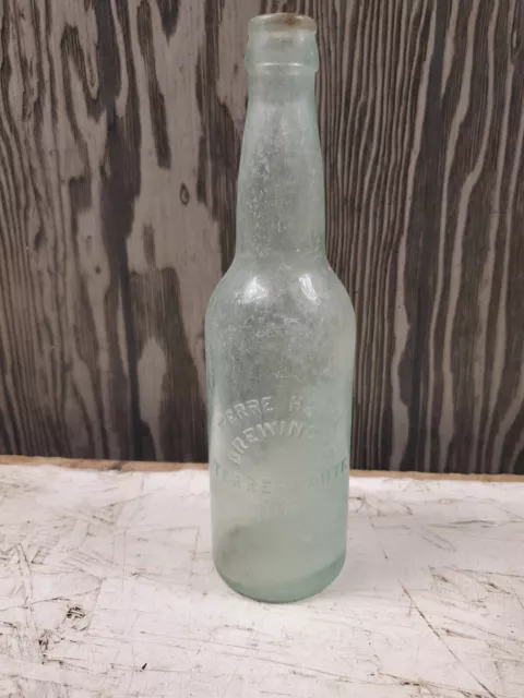 VINTAGE INDIANA TERRE HAUTE BREWING CO AQUA BLUE Blown GLASS EMPTY BEER BOTTLE