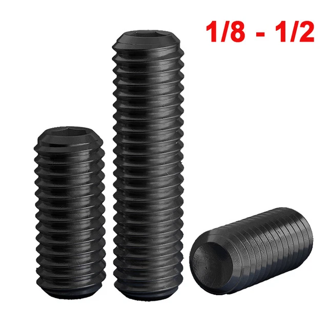 1/8 1/4 3/16 1/2" Socket Cup Point Grub Screws Hex Allen Set Screws 14.9 Black