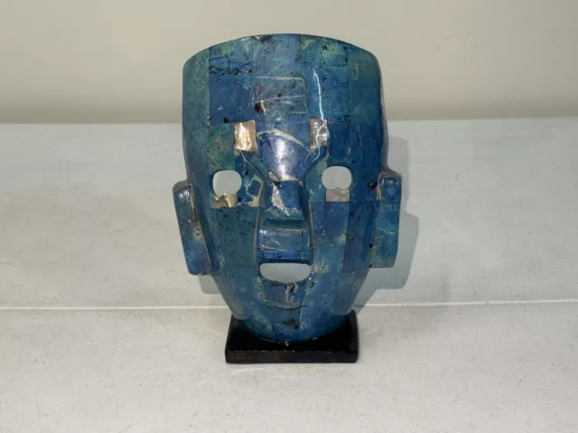 Mexican Mayan Aztec Death Burial Mask Abalone Mosaic Art Sculpture