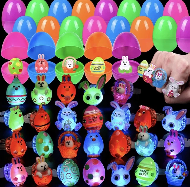 Easter Egg Fillers 24 PCS 3D LED Light Up Ring with Easter Egg Gift Box D60