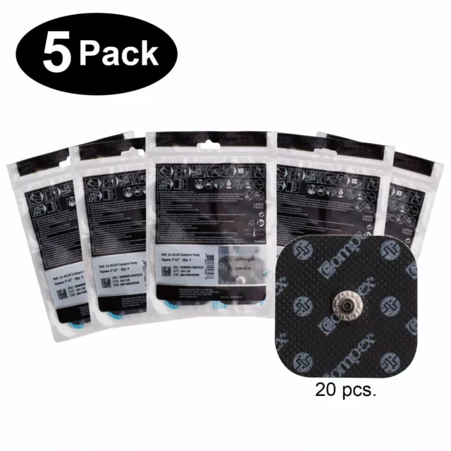 Compex Easy Snap Electrodes 2In X 2In - 5 Pack (20 Electrodes) - Black