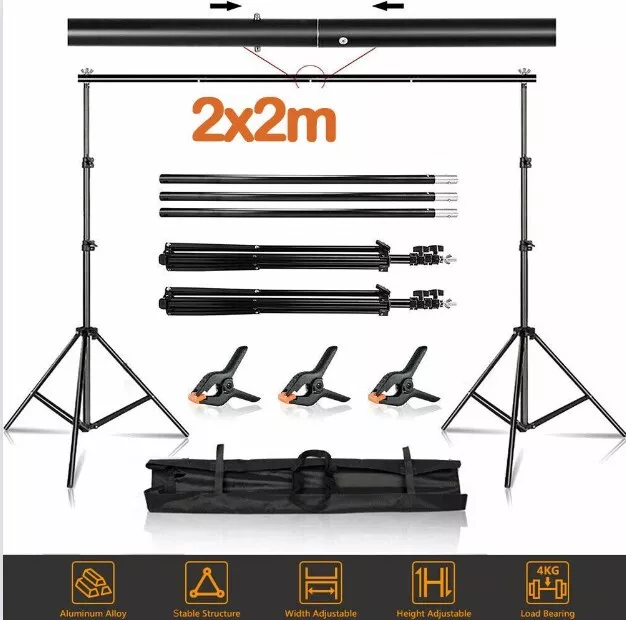 2*2M Adjustable Photography Background Support Stand Photo Backdrop Crossbar Kit