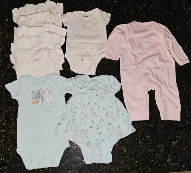 Lot of 9 Baby Girl Outfits & Onesies - Size Newborn -Barely Used! Carters Gerber