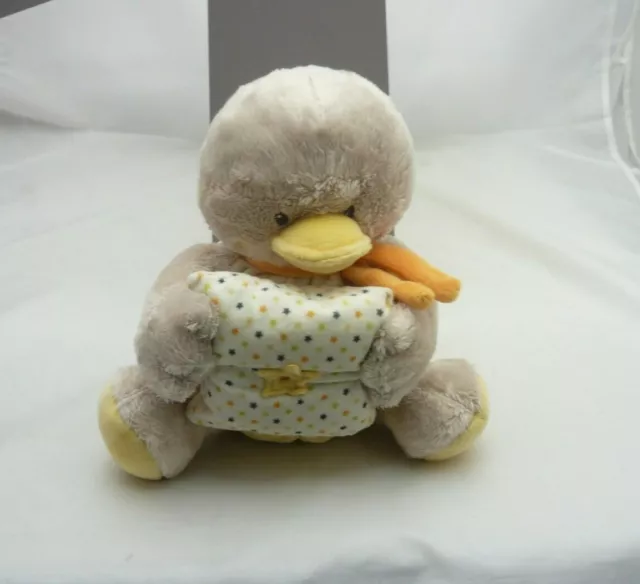 Mots d'Enfants doudou boite à musique canard jaune beige velours 26 cm environ