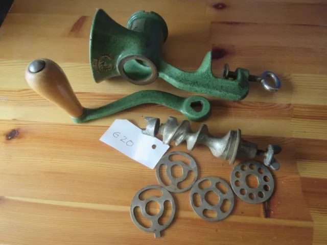 Spong E20 Green Enamel Meat Grinder Mincer Hand Operated Clamp Down Fitment Vtg