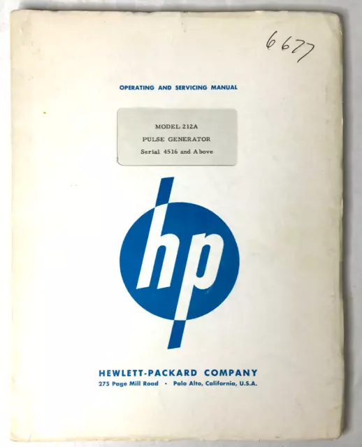 Hp Hewlett Packard Model 212A Pulse Generator Operating & Service Manual 212A010