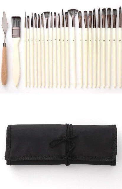 Acquerello Pennello Set Con Sacca Custodia IN Legno Manico Nylon Setola per Arti
