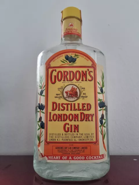 Rarität Vintage 1970er Gordon's London Dry Gin 1,75 L Half Gallon US 80 Proof