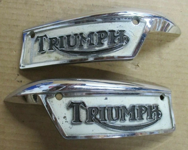 Vintage Pair Triumph Motorcycle Fuel Gas Tank Badges Emblem