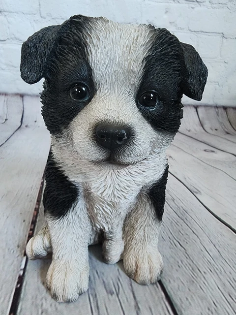 Vintage Realistic Black and White Shepard Puppy Figurine