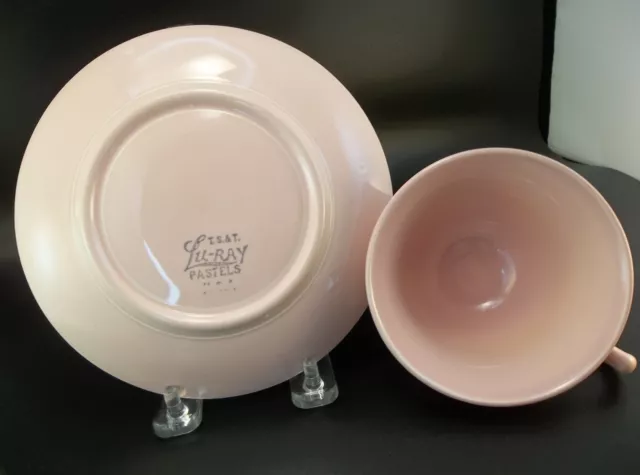 Lu Ray Pastels Tea Cup Saucer Luray Pastel USA Teacup Pink Peach 3