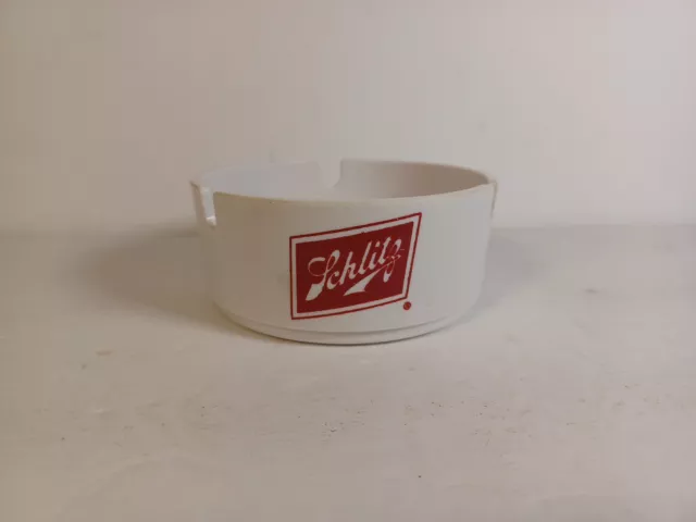 Vintage Schlitz Beer White Melamine Ashtray- 3 Cigarette Rests- 3-3/4 Inch Diam.