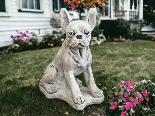 Realistic Boston Terrier Statue Concrete Dog Memorial Garden Pet Sculpture 15"