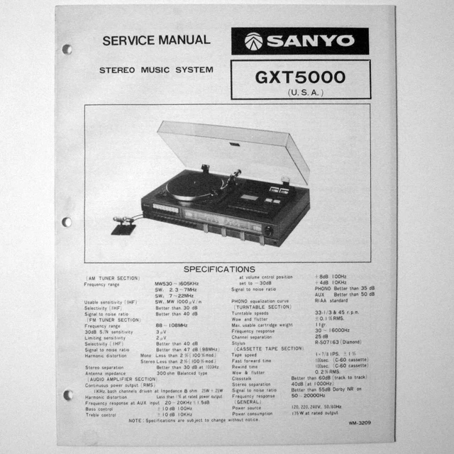 SANYO ® Model GXT5000 Stereo Music System - Service Manual © 1978 New