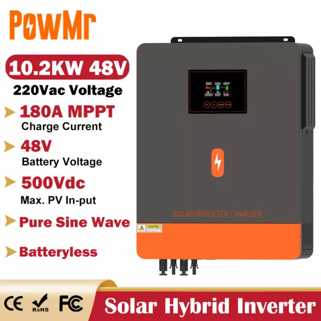10.2KW 48V Solar Hybrid Inverter Off Grid Pure Sine Wave 180A MPPT Controller US